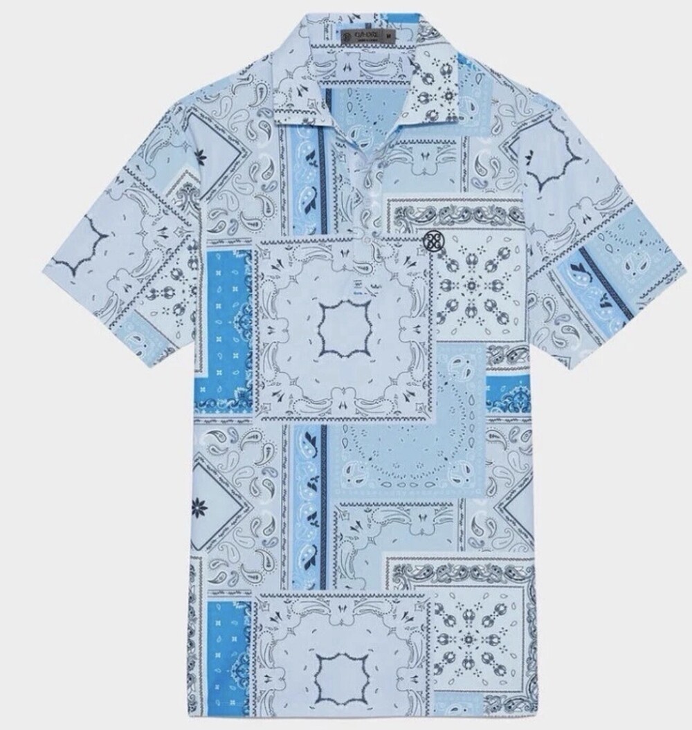 Size XL G/Fore Bandana Print Golf Polo Light Blue G4MS23K240D